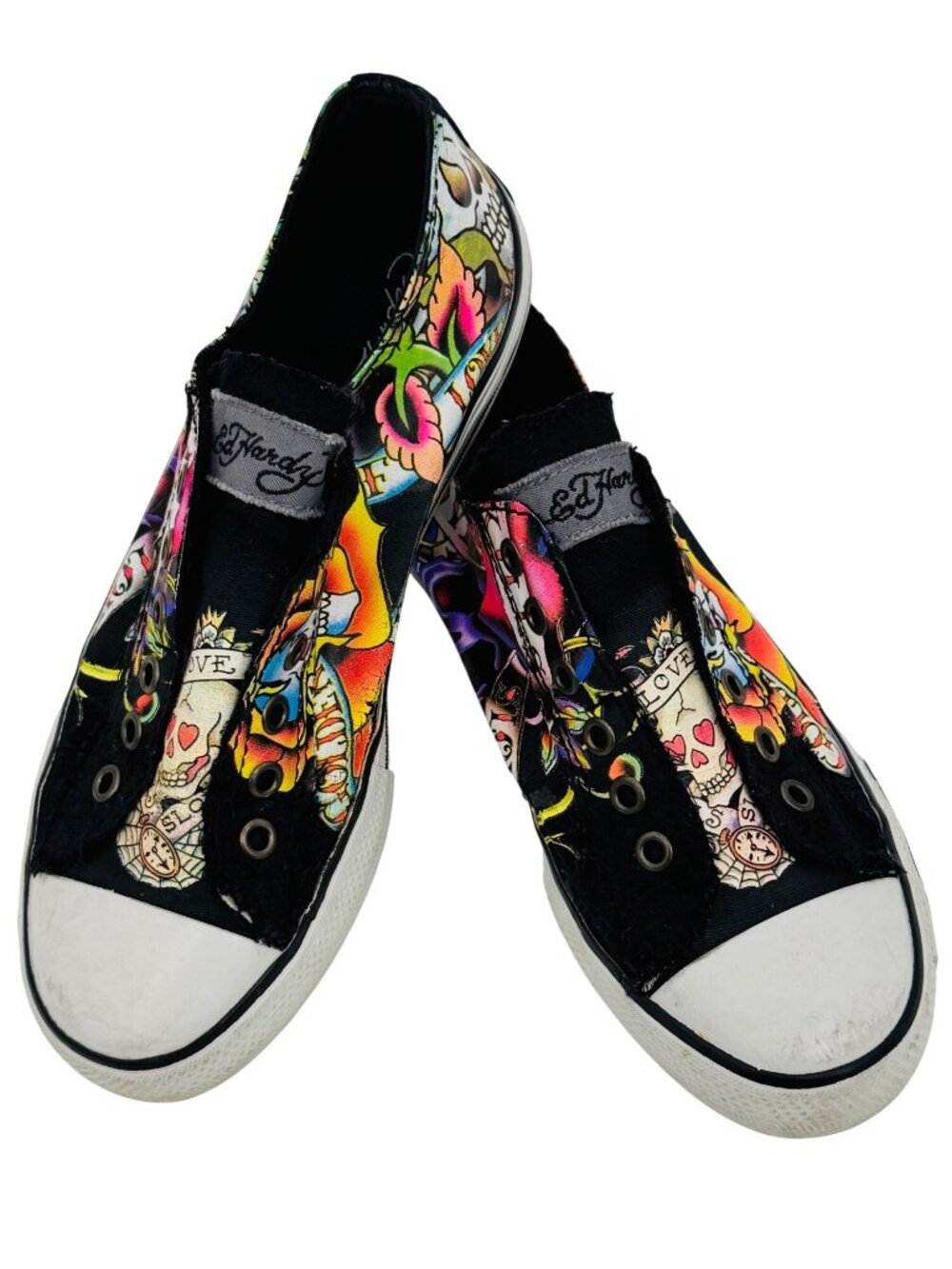 VTG Ed Hardy Black Tattoo Graphic Canvas Sneakers 7 | Trashy Y2K McBling Grunge - Picture 16 of 16